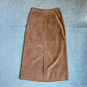 Ruff Hewn Light Brown Suede Leather Straight-Fit, Boho Chic Maxi Skirt, Size 6